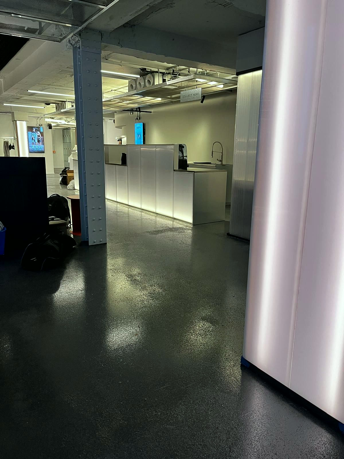 Resin floor through the reception area
