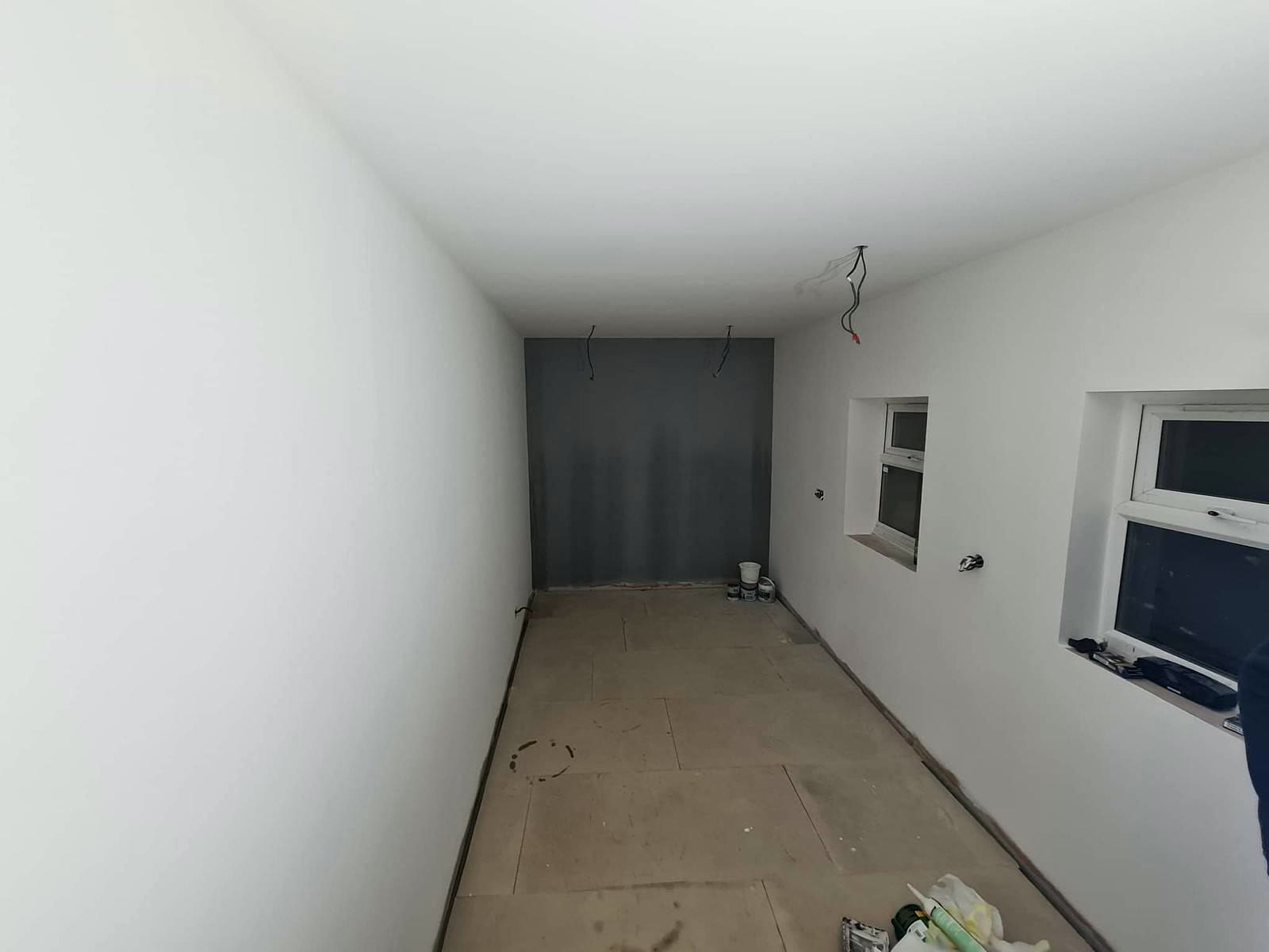 Extension interior plastered and ready for decorating
